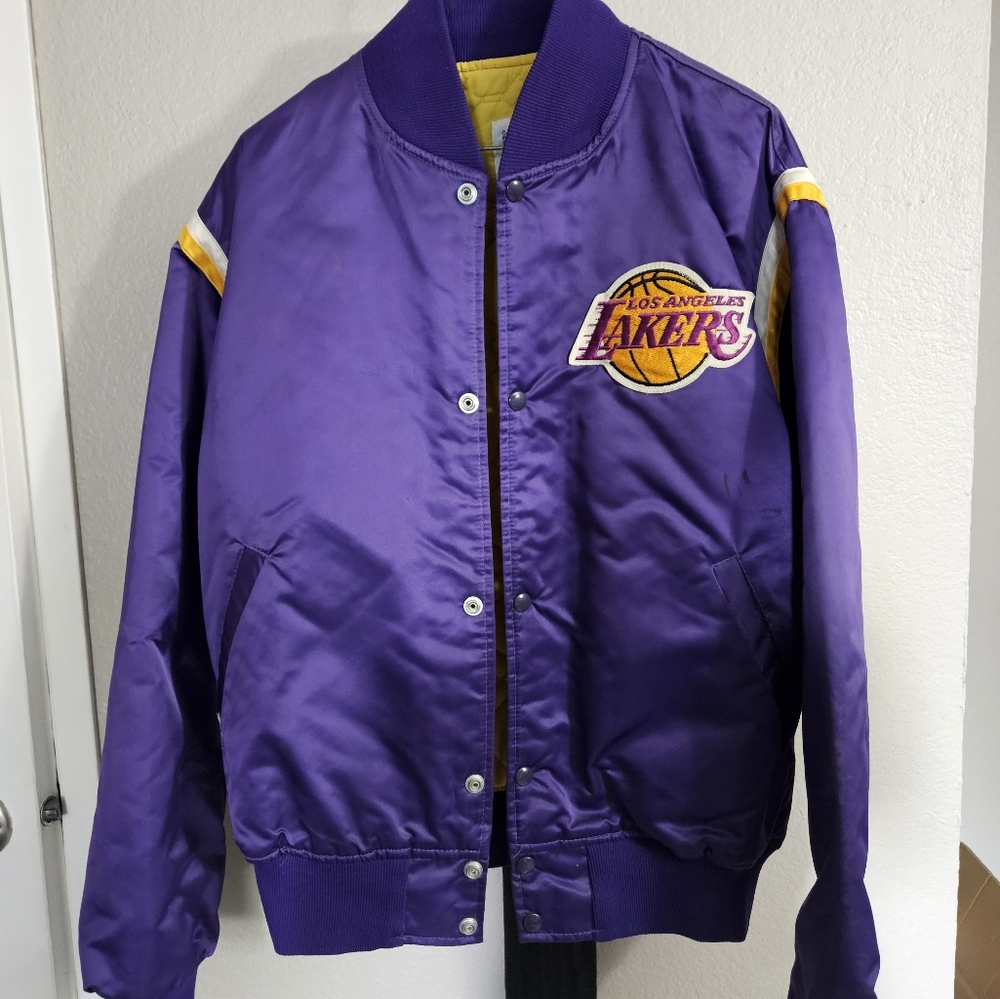 Vintage 80s-90s STARTER NBA LA Lakers Purple Satin Bomber Jacket Size Large